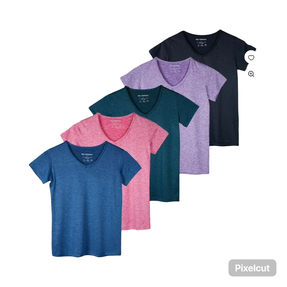 NWOT Real Essentials Size Small 5 pack Short Sleeve dri fit active v neck top